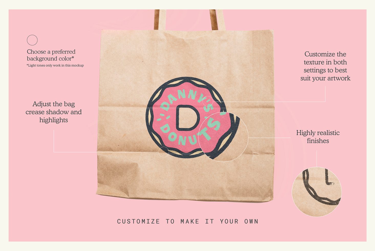 Paper bag mockup with customizable background, realistic texture, and branding space, ideal for designers to display logos or graphics.